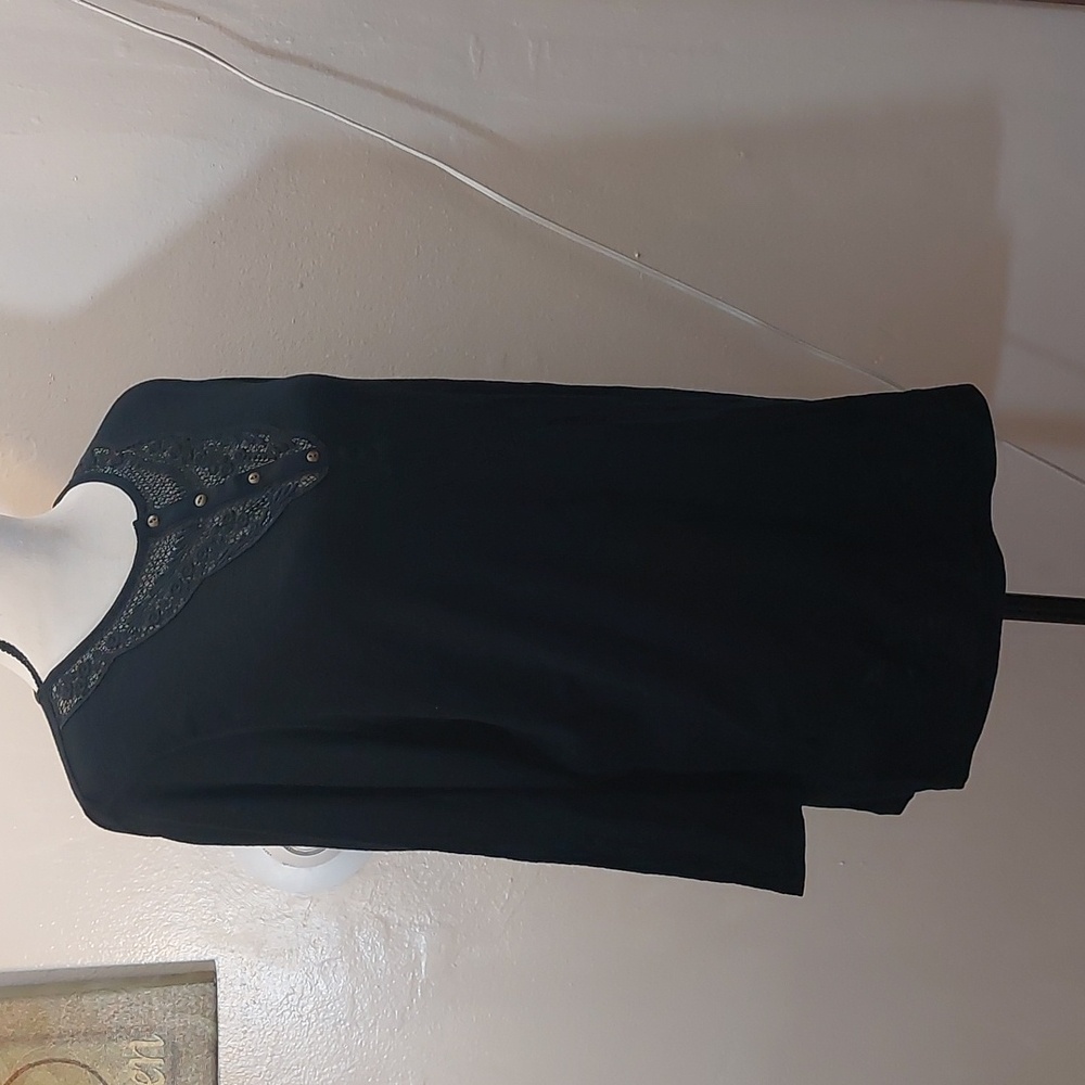 CHAPS Lace Accent Black Marled 3/4 Sleeves Sleeve Henley Shirt Size 1X - Picture 4 of 7